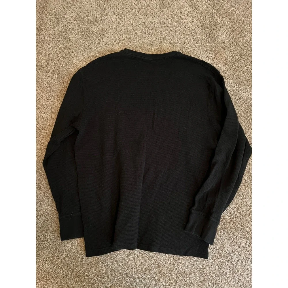 Polo Ralph Lauren Men Sleepwear XL Black Waffle Knit Thermal Long Sleeve Shirt
